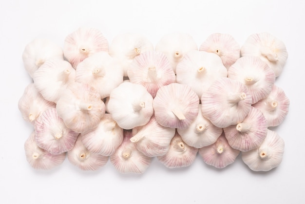Garlic isolated on white.Top view.
