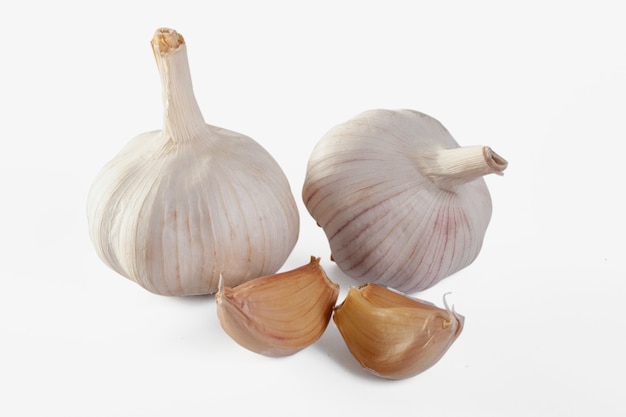 Garlic Isolated on white wall Clipping Path
