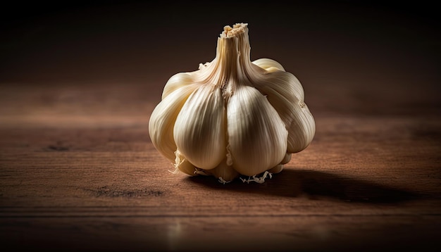 Garlic isolated on a wood background generative AI