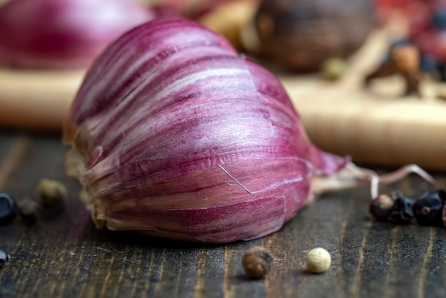 Garlic on the kitchen table during cooking