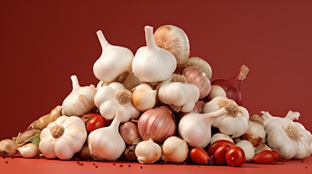 Photo garlic and onion collection on a wooden table