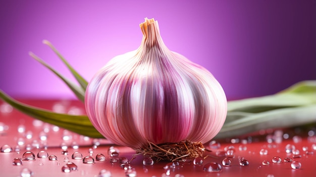 A garlic on a purple background