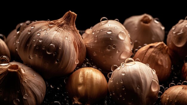 Garlic Seamless Background with Visible Drops of Water Freshness and Culinary Inspiration