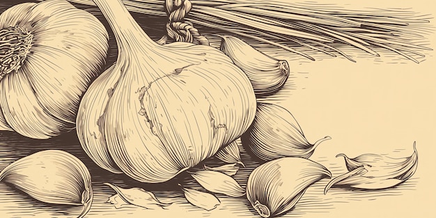 Garlic sketch hand drawn