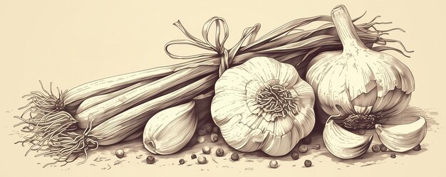 Photo garlic sketch hand drawn