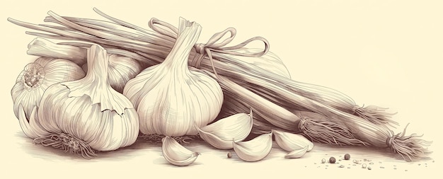 Photo garlic sketch hand drawn