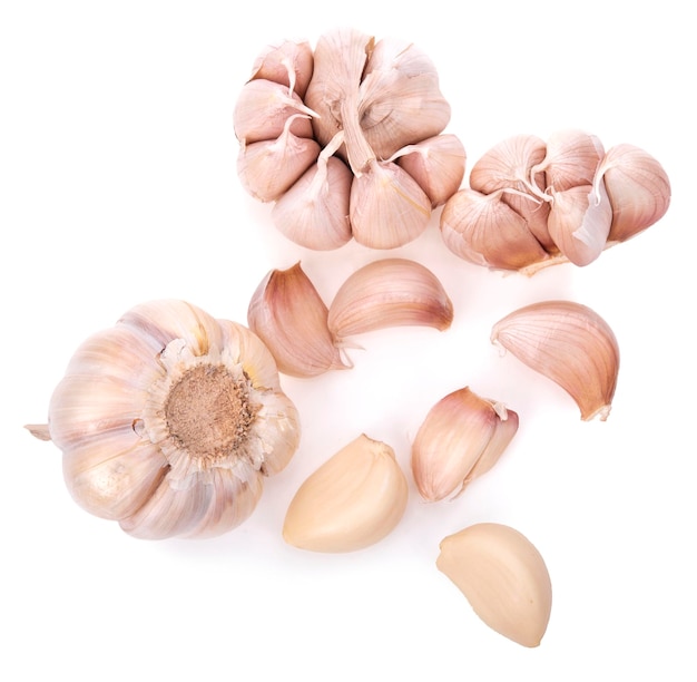 Garlic slices isolated on white background