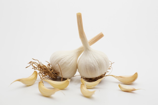 Garlic on white background.