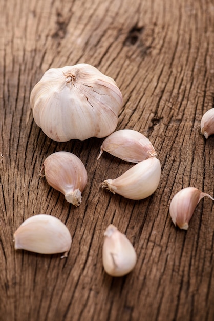 garlic on wood background