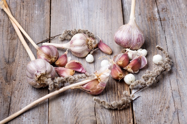 Garlic on a wooden background