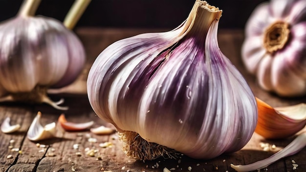 Garlic on wooden background