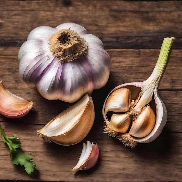 Garlic on wooden background