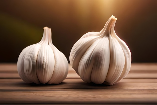 Garlic on a wooden table with a dark background