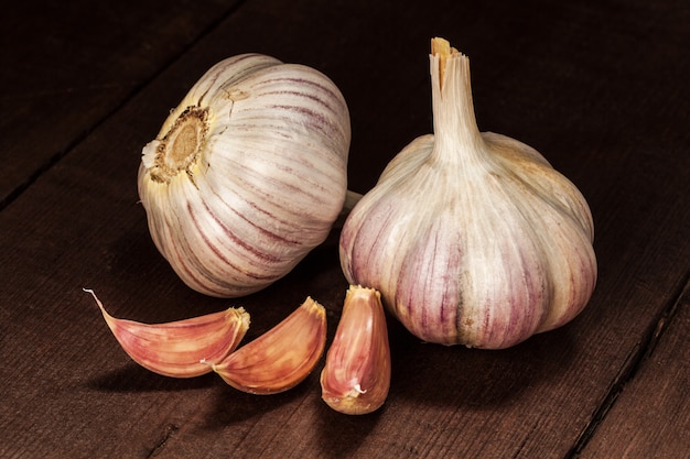 Garlic on wooden table