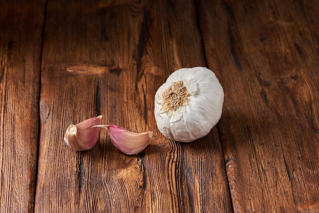 Garlic on a wooden table