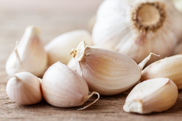 Garlic on wooden table