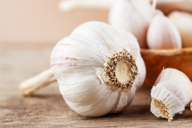 Garlic on wooden table