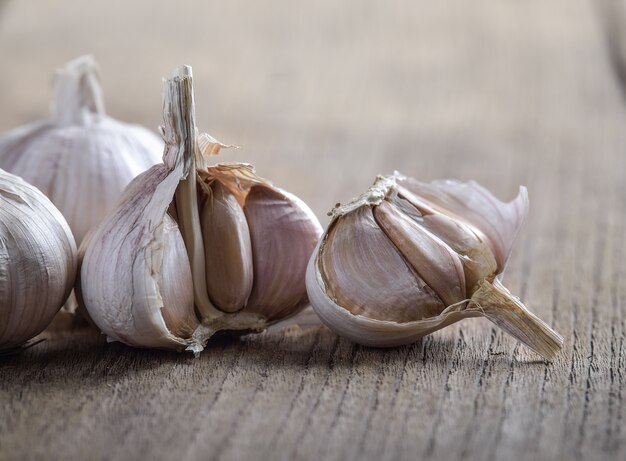 Garlic on wooden table