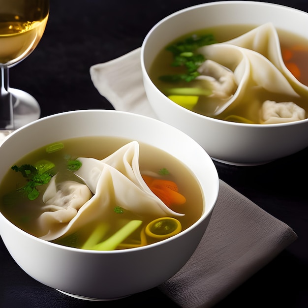 Foto garnalen dumplings met wonton soep heerlijk geserveerd op kom eten foto behang foto's