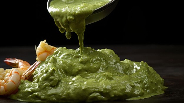 Garnalen op groen puree Gourmet gerecht