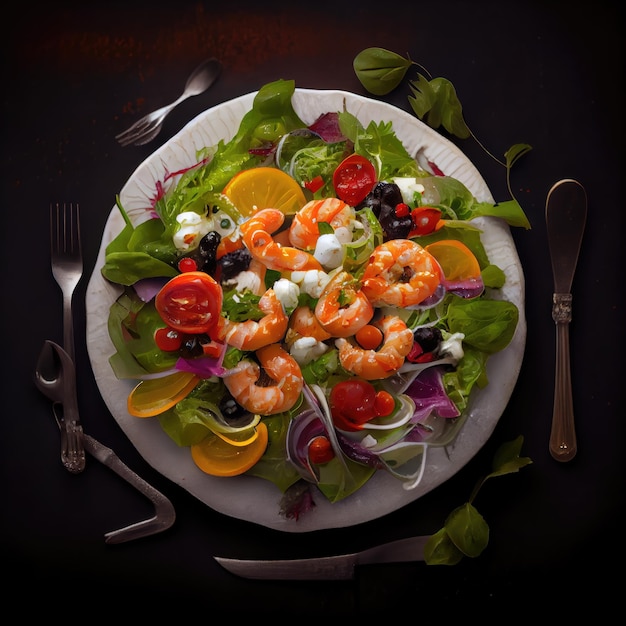 Garnalen Salade Groene Groenten Met Garnalen Garnalen Salade Abstracte Generatieve AI Illustratie