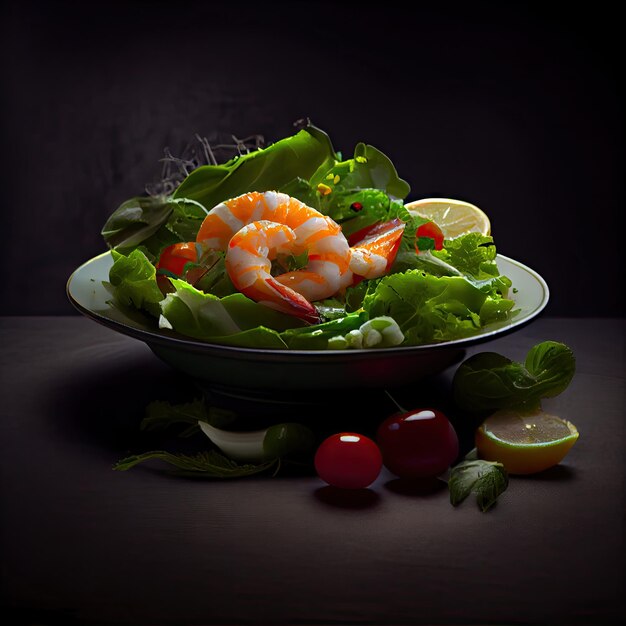 Garnalen Salade Groene Groenten Met Garnalen Garnalen Salade Abstracte Generatieve AI Illustratie
