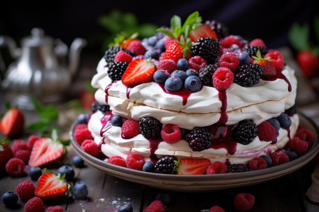 Garnished Pavlova cake berries Generate Ai