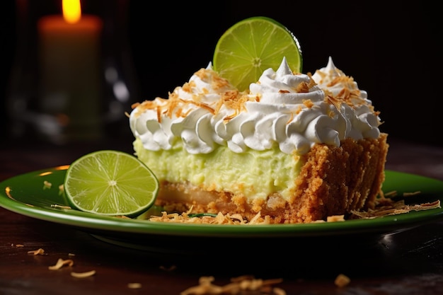 Photo garnishing pie with whipped cream and lime zest