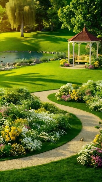 Gartenanlage mit im Sommer Premium AIgenerated image