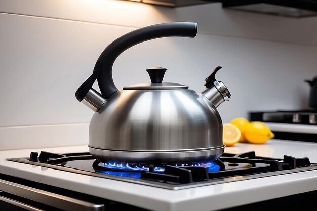 Foto bruciatore a gas su stufa da cucina moderna nera cucinatore a gas da cucina con fuoco di propano