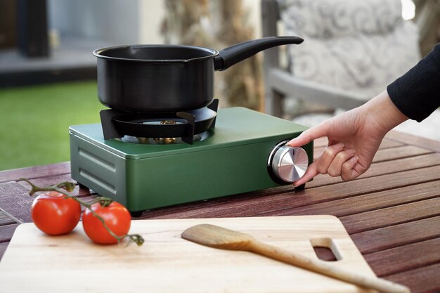 Photo gas burner for camping outdoor cooking