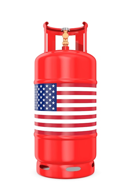 Gas cylinder with flag USA on white background Isolated 3D illustration
