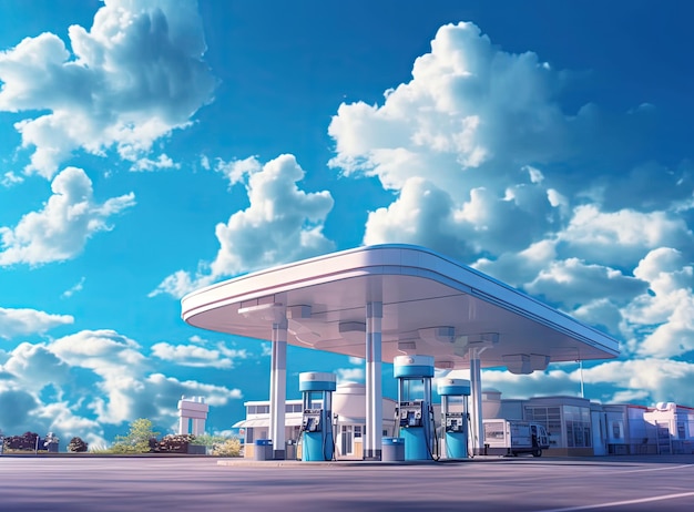 Фото Автозаправочная станция с облаками и голубым небом