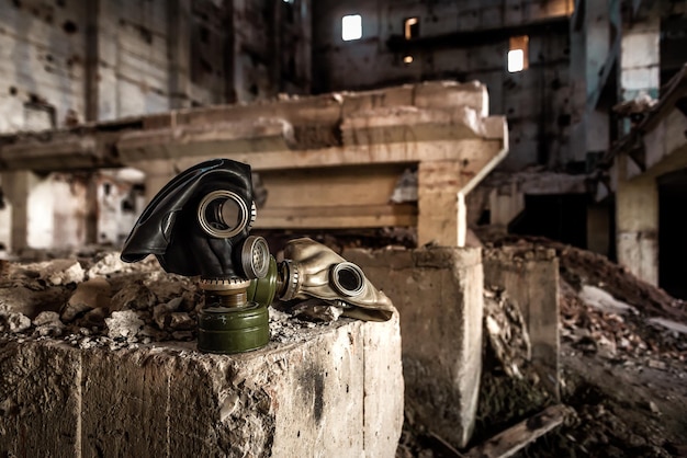 Gas mask on the ruins