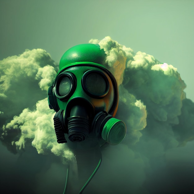 Gas mask and smoke apocalyptic 3d rendering