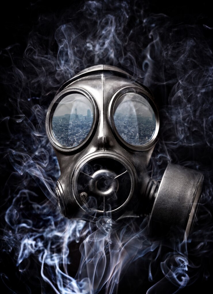 Photo gas mask and smoke