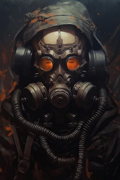 Gas mask with a gas mask and a helmet