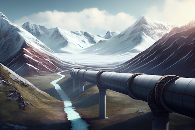 Gas pipeline crossing a scenic mountain range