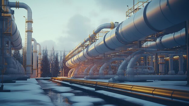 Gas pipeline Factory with pipes Industrial production Work and business generative ai