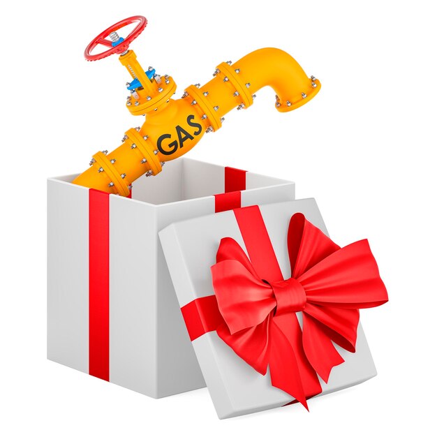 Gas pipeline inside gift box present concept 3D rendering