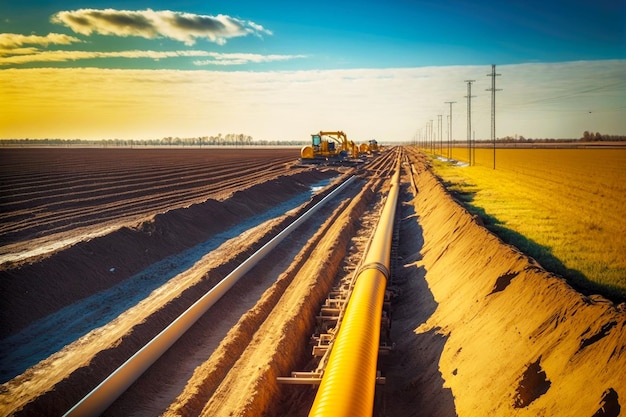 Gas pipeline laid in ground along rails