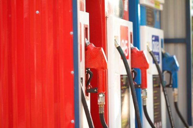 Gas pump nozzles in service station