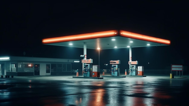 Gas station at night Generative Ai