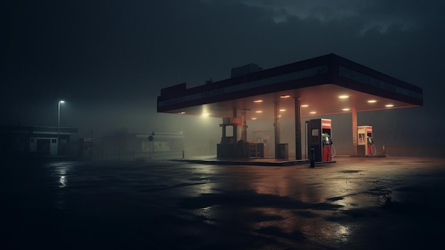 a gas station at night