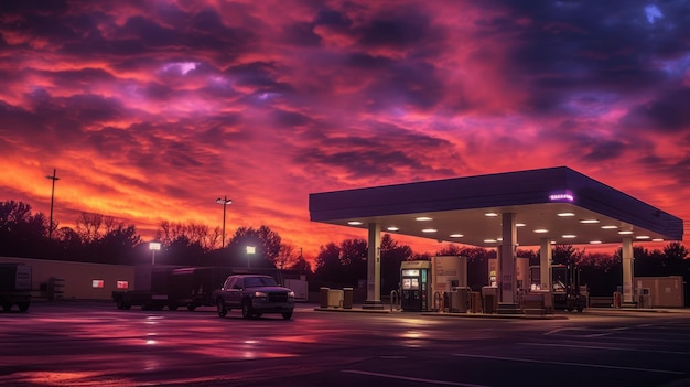 Photo gas station at night