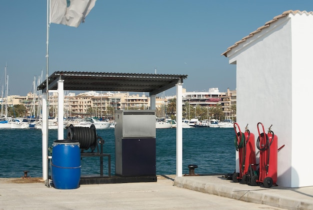 Gas station pump at a harbor, Majorca, Spain