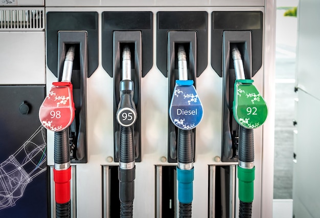 gas station with four fuel pistol