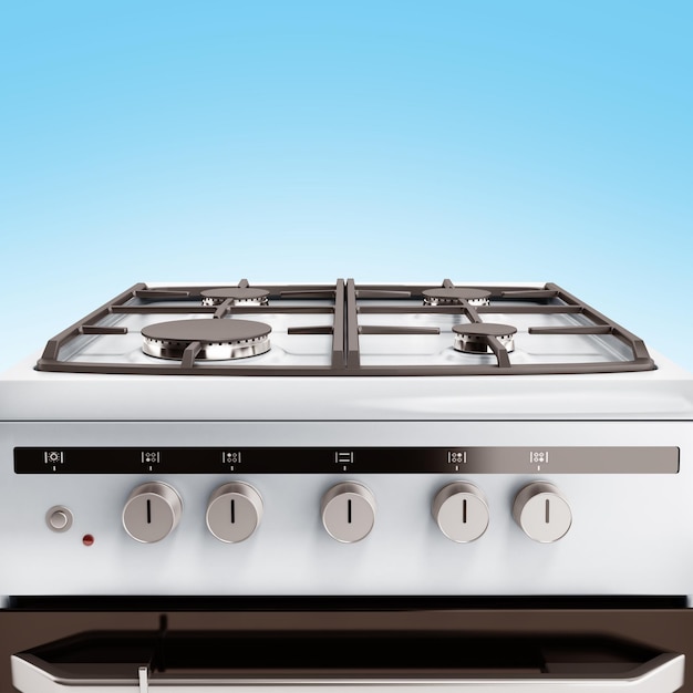 Photo gas stove 3d render on blue background