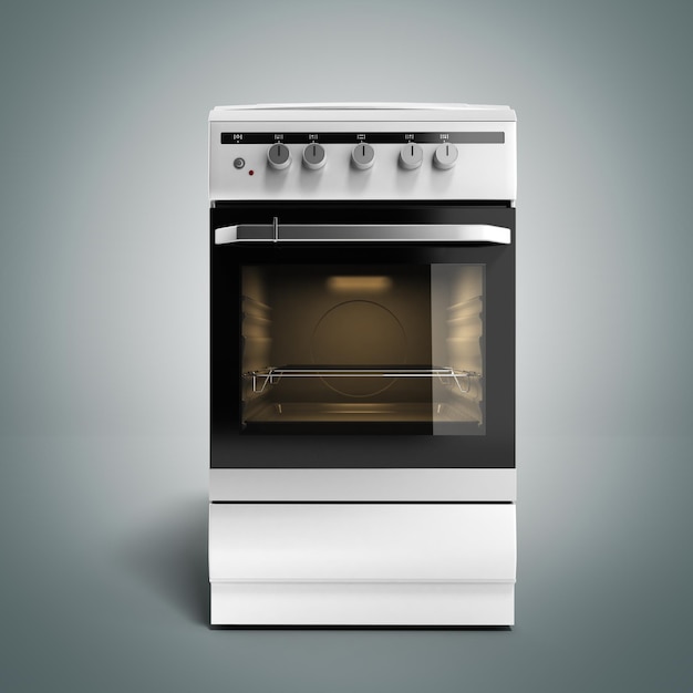 Gas stove 3d render on grey gradient background