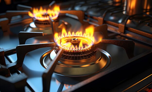 Photo gas stove closeup fire